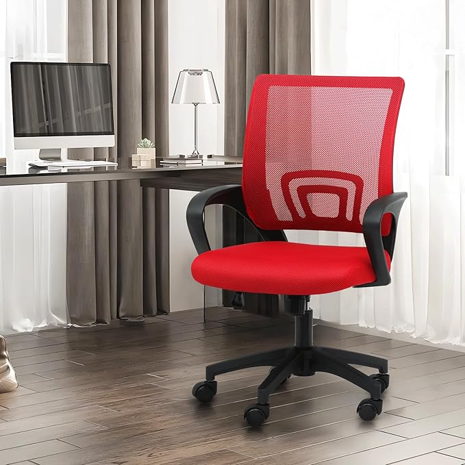 Athena Collection Computer Office Chair, Ergonomic Desk Chair with Rolling Wheels, Mesh Back Support and Height Adjustable, Small and Comfy for Home Office, Study, Red