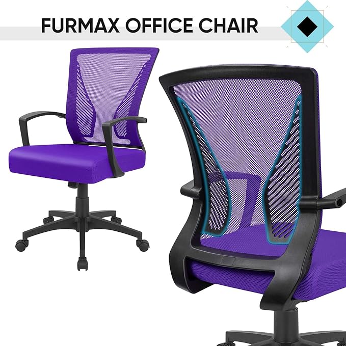 Furmax Office Chair Ergonomic Computer Desk Mesh Chair Mid Back Swivel Lumbar Support with Armrest (2, Violet)