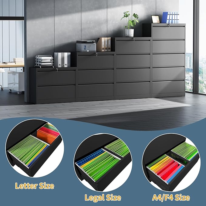 2 Drawer File Cabinet with Lock, Lateral Filing Cabinets,Metal Storage Filing Cabinets for Home Office, Heavy Duty File Cabinet for Letter/Legal/A4/F4 Size, Amssebly Required, Black