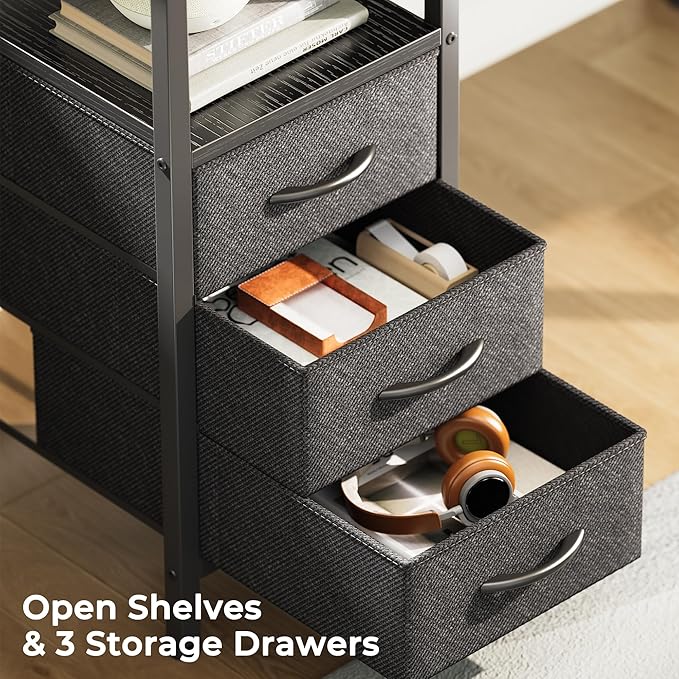 Huuger L Shaped Office Desk with Power Outlets, 47 Inch Computer Desk with 3 Drawers, Shelves, for Gaming, Corner Work, Home Office, Study, Black