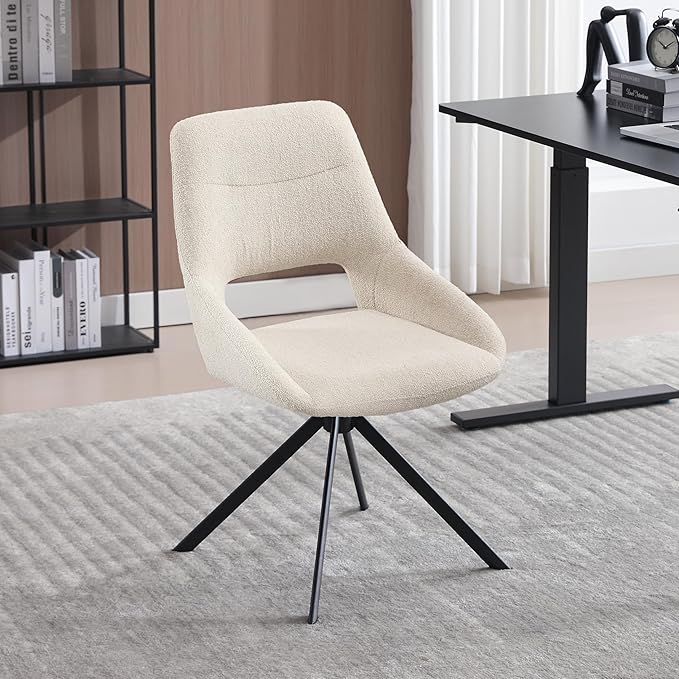 Mid Century Modern Desk Chair No Wheels Set of 1, Linen Fabric Swivel Dining Chair with Metal Legs, Swivel Accent Chair Armchair for Small Spaces, Home Office, Living Room, Bedroom, Beige