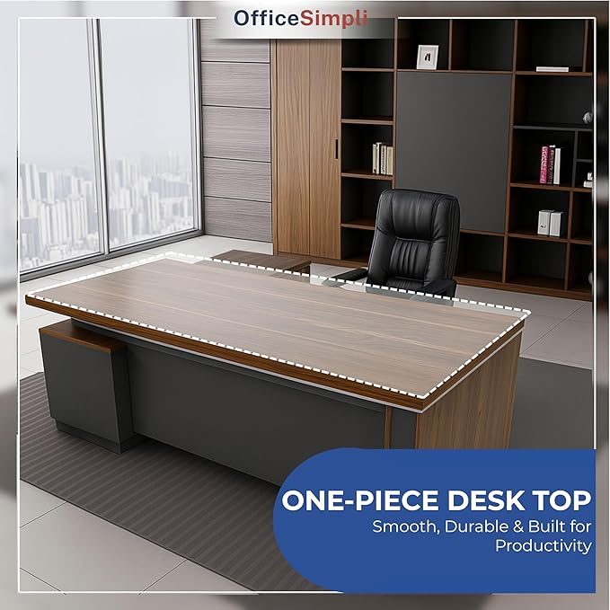 OfficeSimpli L Shaped Executive Desk with Drawers - 64x63x30 Inch - Made in USA - Ship Mostly Assembled - Home Office Workstation, Business Furniture, CEO Desk Table with Lockable Storage - Walnut