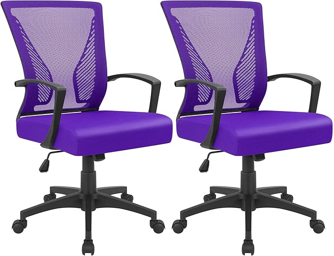 Furmax Office Chair Ergonomic Computer Desk Mesh Chair Mid Back Swivel Lumbar Support with Armrest (2, Violet)