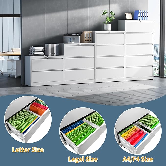 4 Drawer File Cabinet with Lock, Lateral Filing Cabinets,Metal Storage Filing Cabinets for Home Office, Heavy Duty File Cabinet for Letter/Legal/A4/F4 Size Amssebly Required, White