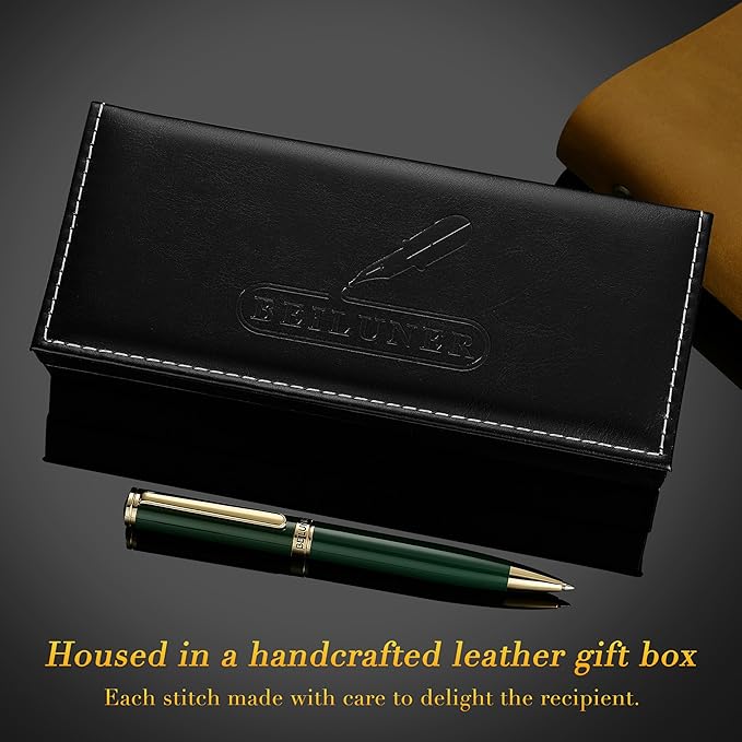 BEILUNER Luxury Gel Pen with 24K Gold Finish, Green Piano Lacquer, Luxury Grade Craftsmanship, Fancy Pen Gift Set for Men and Women, Graduation Gift, Executive, Office, Retractable, Nice Pen Set