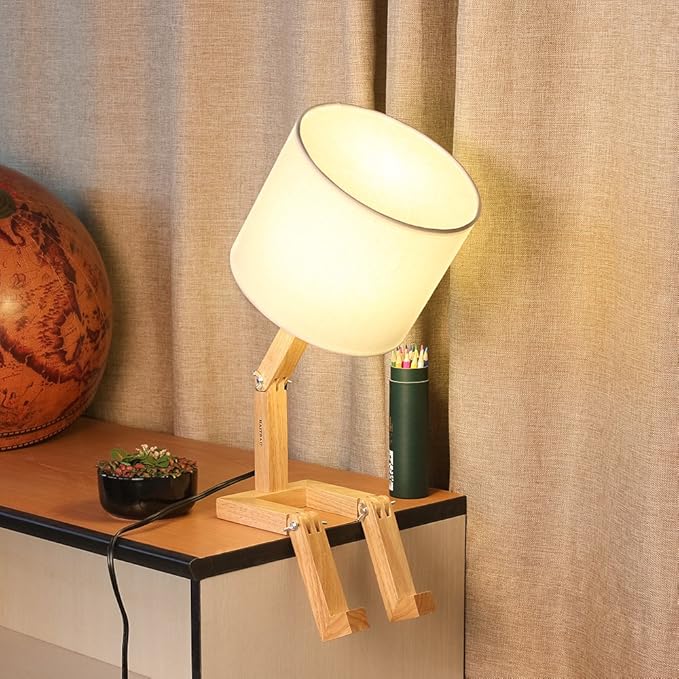 HAITRAL Cute Desk Lamp - Creative Table Lamp with Wood Base Changeable Shape Desk Lamp for Bedroom, Study, Office, Kids Room