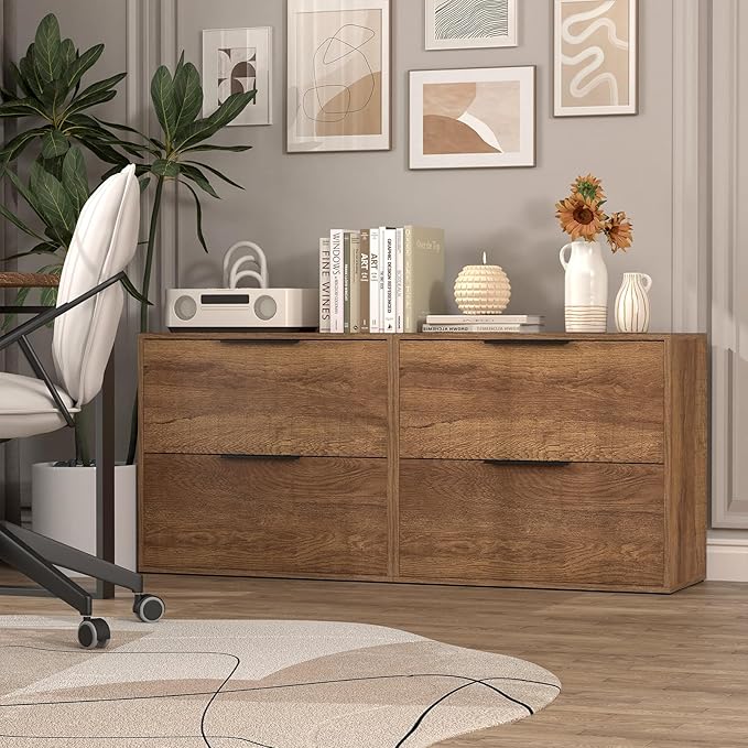 LUCYPAL 2 Drawer Lateral File Cabinet,Lateral Filing Cabinets for Home Office,Wood Filing Cabinet for Letter Size Files,Brown 27.56" W x 14.57" D x 24.02" H