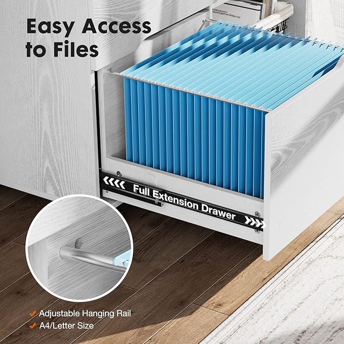 File Cabinet with 3 Drawers, Mobile Lateral Filing Cabinet with Open Storage Shelves for Home Office Under Desk Storage, White