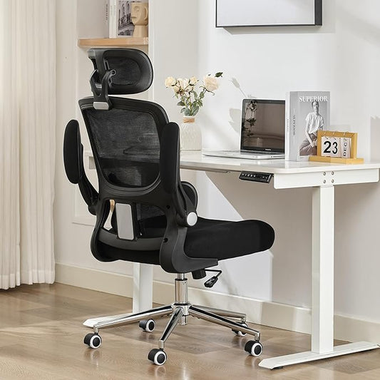 Ergonomic Office Chair,Home Mesh Office Desk Chairs,High Back Chair 330 LBS,Swivel Computer Task Chair with Adjustable Lumbar Support,Up&Down Flip-Up Arms,Rocking Function (Black)