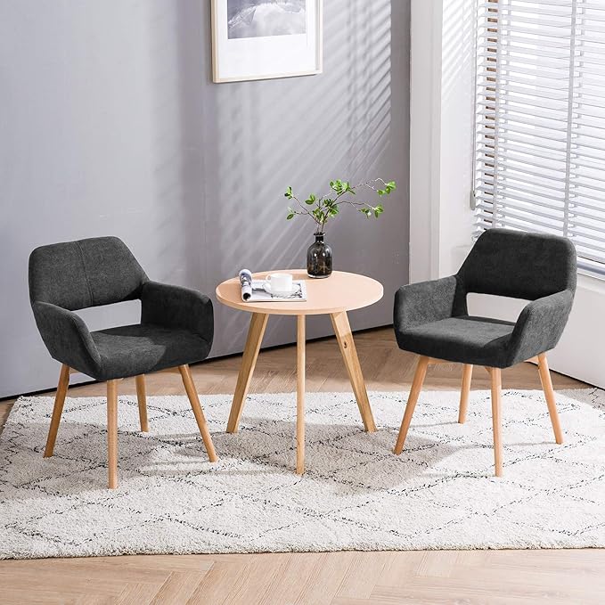 Mid Century Modern Dining Chairs Set of 4 & 2 & 6 Comfy Accent Chair Upholstered Fabric Kitchen Dining Living Room Chairs for Bedrooms Waiting Room Home Arm Desk Chair No Wheels (Charcoal, 4)