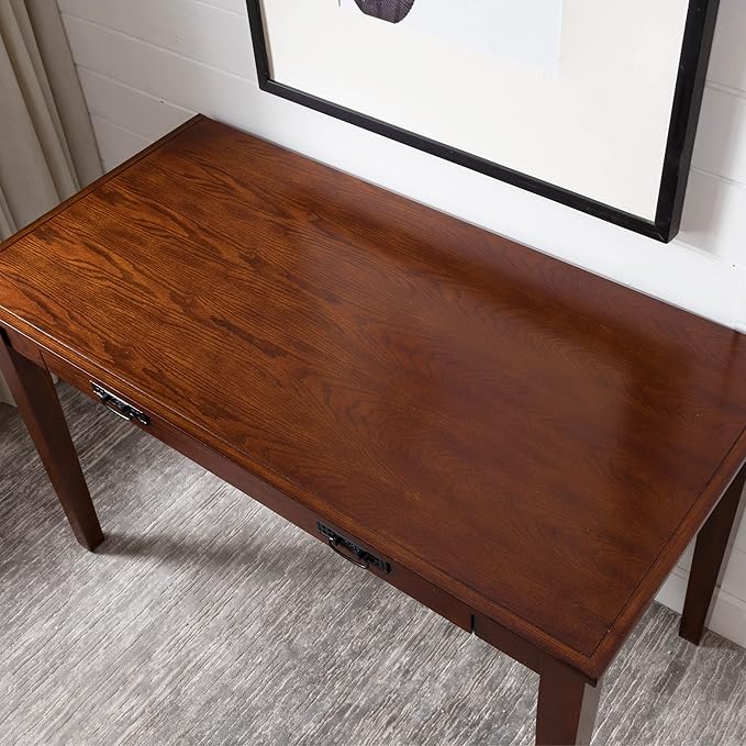 Leick Home 82400 Mission Writing Computer Desk with Drop Front Keyboard Drawer, for Home Office, Solid Wood, Mission Oak