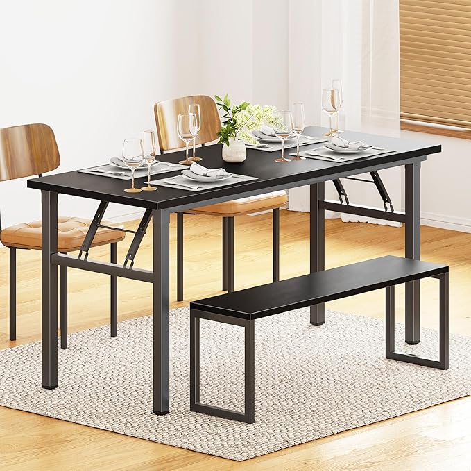 sogesfurniture Computer Desk 62 inches Office Desk Computer Table Study Writing Desk Workstation for Home Office Metal Frame Folding Table, Black