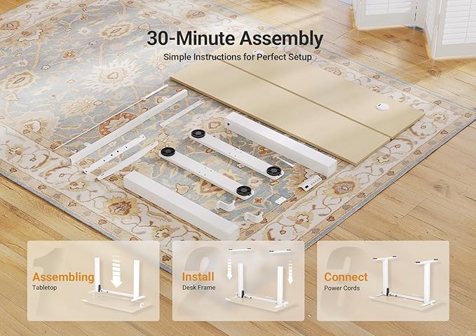 Seang Electric Standing Desk Adjustable Height, 55 x 24 Inch Sit Stand Desk with T-Shaped Frame, 3 Memory Presets & Cable Management for Home Office Computer Workstation, White Frame/Nature Top