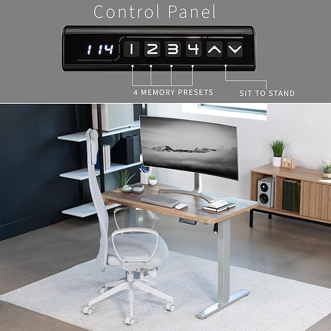 VIVO Electric 43 x 24 in Standing Desk, Memory Height Adjustment, 1B Series, One-Piece Reclaimed Wood Top, Gray Frame, DESK-KIT-1G4P