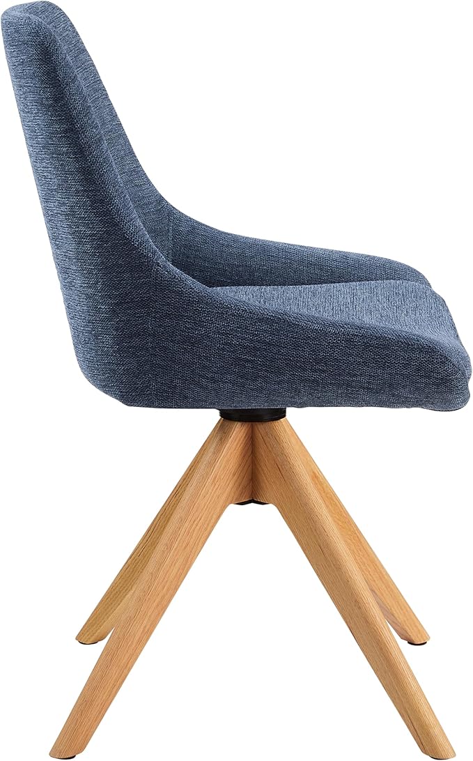 Zouron Swivel Desk Chair No Wheels, Modern Armless Office Chair with Wooden Legs, Fabric Side Chairs for Small Space Bedroom Office, Blue