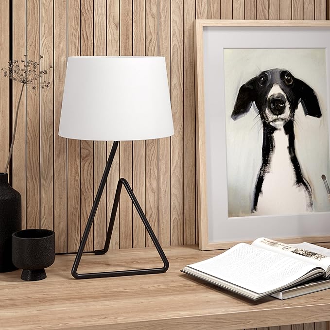 Henn&Hart 22" Metal Table Lamp with Fabric Shade in Blackened Bronze, for Home, Living Room, Bedroom, Entertainment Room, Office, Kitchen, Dining