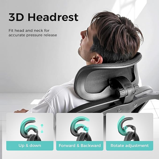 ALPHA HOME Ergonomic Office Chair with Massage Function&Coat Hunger, High-Back Mesh Computer Chair with Lumbar Support, Adjustable Height&Headrest&Flip-up Armrest, 360° Swivel Wheels, SGS Certified