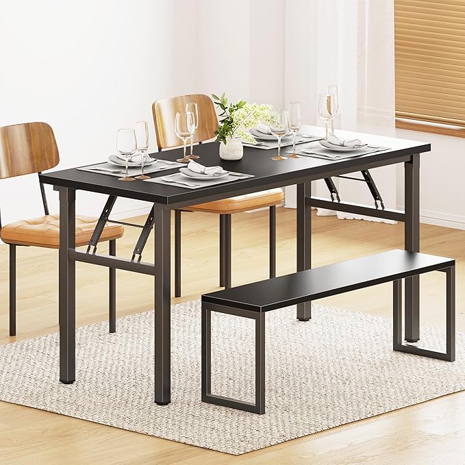 sogesfurniture Folding Computer Desk Office Desk 54.3 inches, Modern No Assembly Laptop Workstation Desk for Small Space, Multifunction Gaming Study Writing Table for Home Office, Black