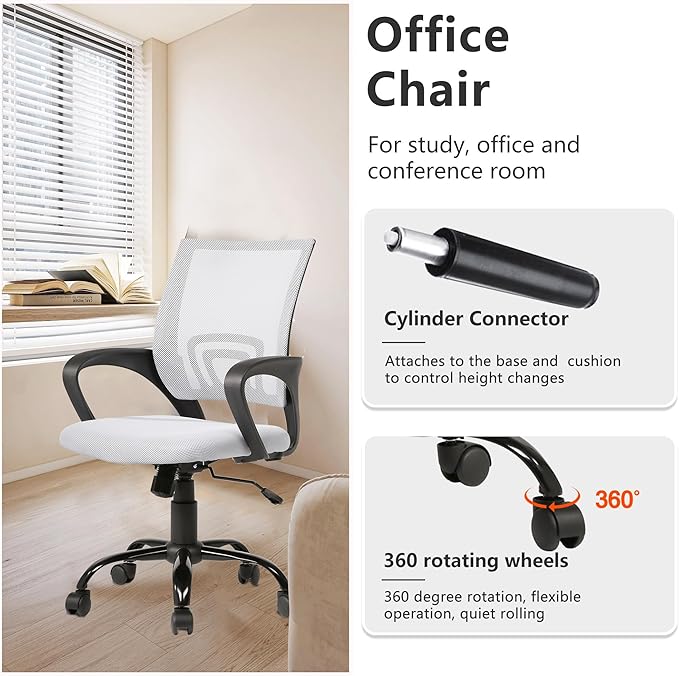 BestOffice Office Chair Ergonomic Desk Chair Mesh Computer Chair Lumbar Support Modern Executive Adjustable Stool Rolling Swivel Chair for Back Pain,White
