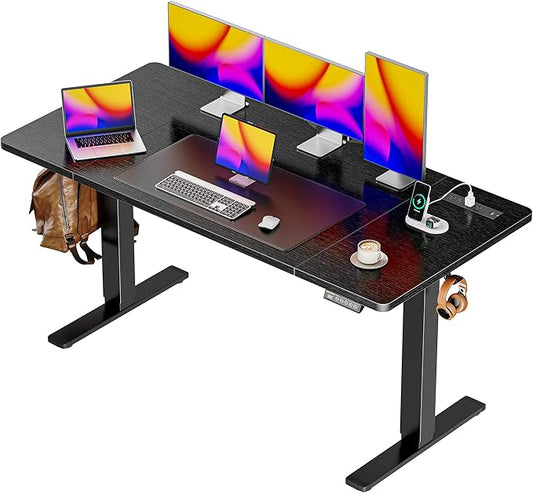 Huuger 55 x 28 Large Electric Standing Desk with 4 AC Outlets, Type-C Port, Height Adjustable Computer Desk, 27.6" Deep Desktop, Stand up Gaming Office Desk, 3 Preset Heights, for Home Office, Black