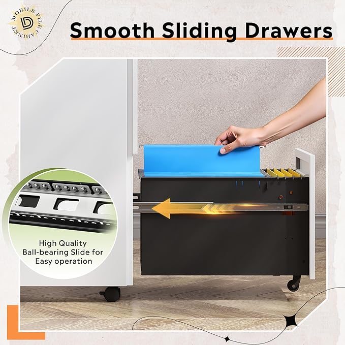 DEVAISE 2-Drawer Metal File Cabinet with Lock, Mobile Filing Cabinet Under Desk for Home Office, Fully Assembled Printer Stand fits F4/A4/Letter/Legal Size, White, 20" D x 15" W x 27" H