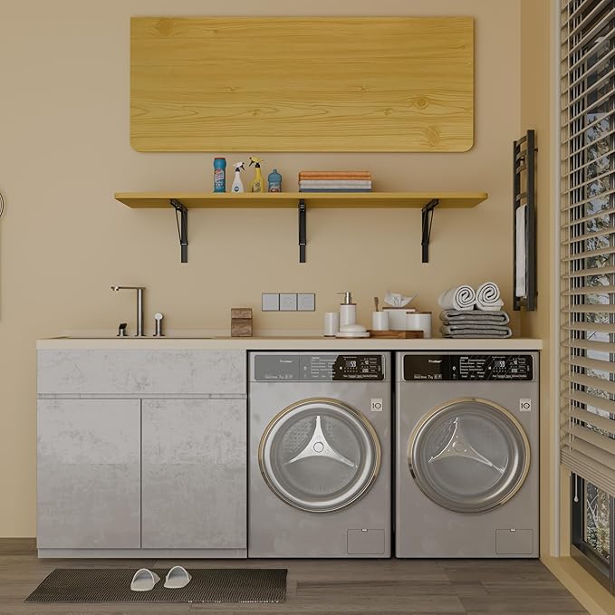 IAE 55" x 22" Floating Foldable Desk,Wall-Mounted Folding Computer Table with Engineered Wood,Study Table with Shelf Brackets,Fold Down Shelf,Fold Computer Desk for Small Spaces,Holds 500 lb,Natural