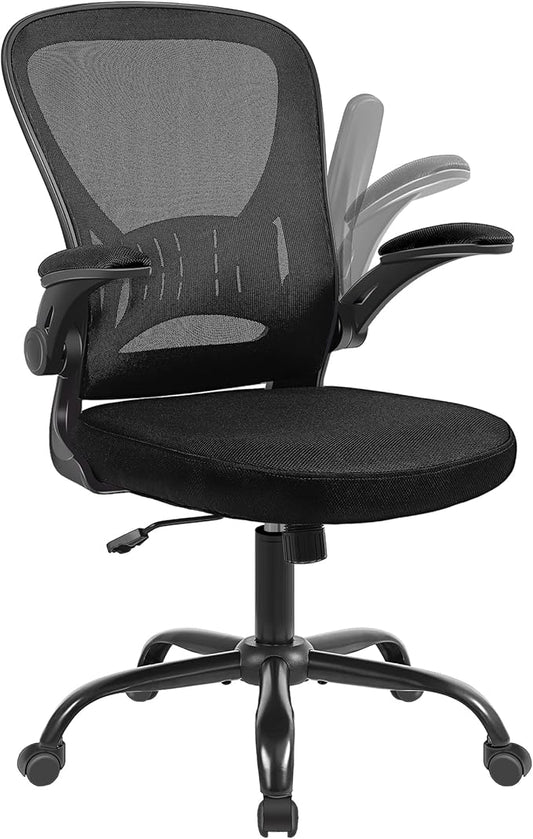 Mesh Office Chair, Ergonomic Home Office Desk Chairs with Flip-up Arms and Lumbar Support, Height Adjustable, Black