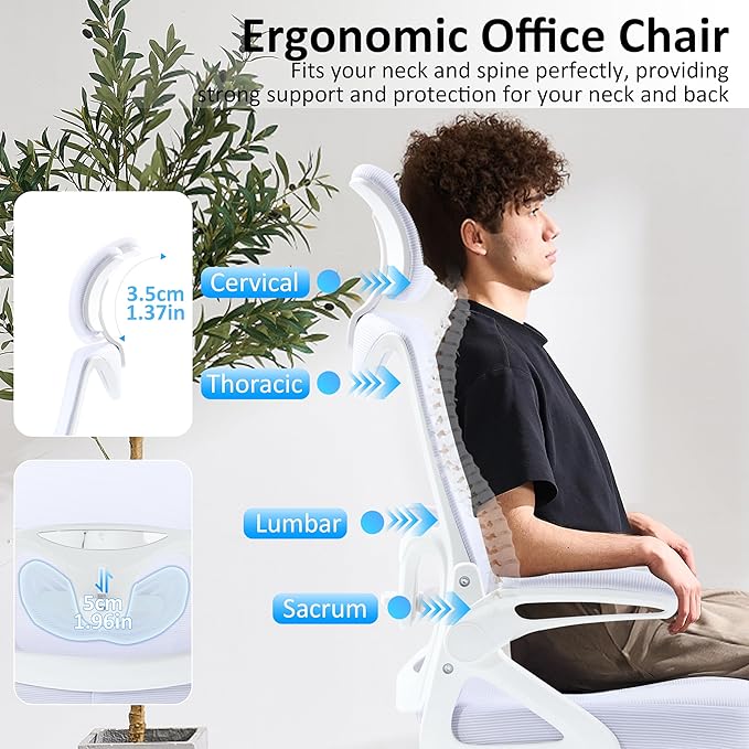 Fizzin Ergonomic Office Chair,Ergonomic Desk Chair with Headrest Mesh Computer Chair with High Back Adjustable Lumbar Support, Rolling Swivel Chairs with Wheel Armrests for Home Office (Lavender)
