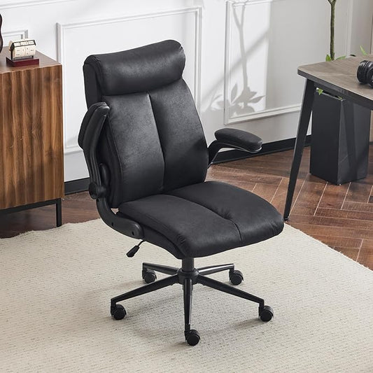 VINGLI Rolling Ergonomic Office Desk Chair with Padded Flip-up Arms, 360° Swivel High Back Executive Computer Task Chair with Wheels for Game,Home Small Space, Study Room, Reading Room,Pu Black