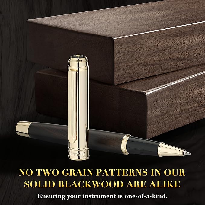 316 Luxury Journaling Pen, Nice Natural Wood for Writing, 24K Gold Accents, Schmidt refill, Fancy Rollerball, Wooden Gift Set for Men & Women, Executive & Graduation Work Christmas Pens-Blackwood