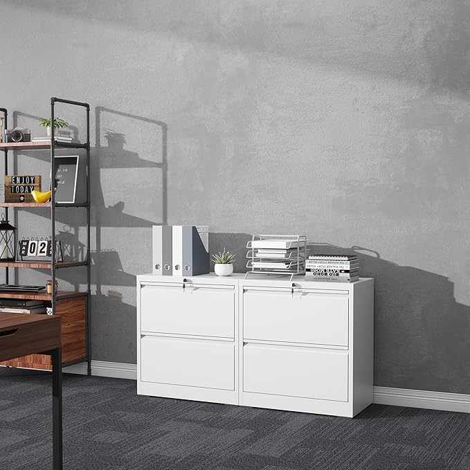 2 Drawer File Cabinet with Lock, Lateral Filing Cabinets,Metal Storage Filing Cabinets for Home Office, Heavy Duty File Cabinet for Letter/Legal/A4/F4 Size, Amssebly Required, White