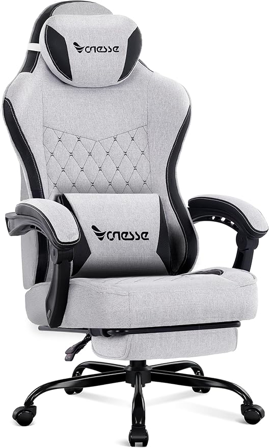 Vonesse Gaming Chair,Computer Chair Fabric with Pocket Spring Cushion,Office Chair with Footrest and Massage Lumbar Support,Reclining Gaming Chairs for Adults 250LBS (Light Gray)