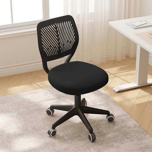 Armless Desk Chair, Height Adjustable Swivel Office Rolling Task Chairs with Soft Mesh Padded Cushion, Ergonomic Small Study Computer Chair for Girls Boys Teens (Black, 1PC)
