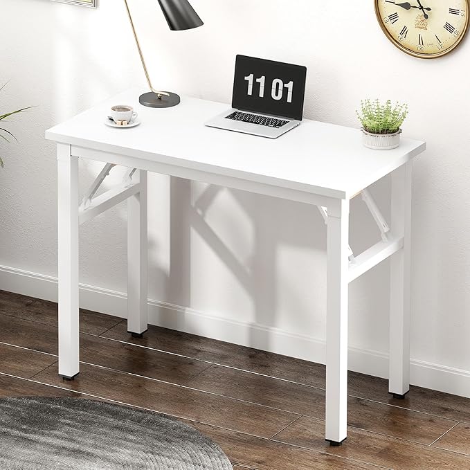 sogesfurniture Modern Foldable Computer Desk 31.5 inches, Small No Assembly Sturdy Laptop Workstation for Home Office, Portable Folding Study Table Writing Gaming Desk for Small Spaces, White