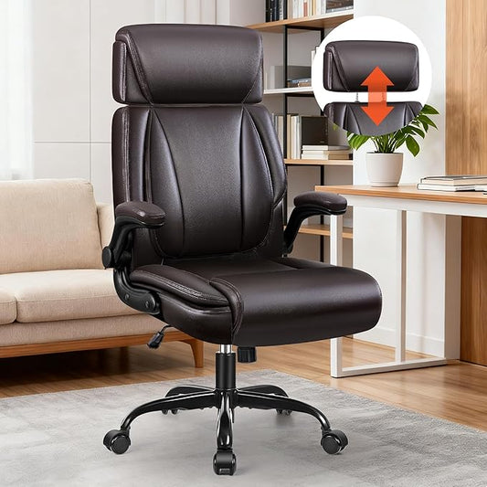 Office Chair, Ergonomic Desk Chair, Executive Leather Office Chairs with Lumbar Support, Adjustable Headrest & Armrests, Big and Tall Computer Chair, PC Chair with Rocking Function