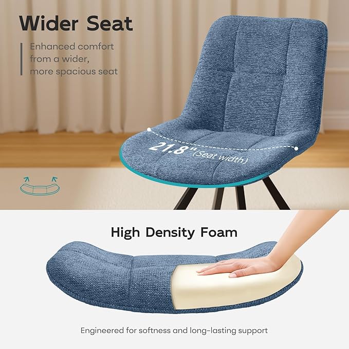 Mid Century Modern Armless Desk Chair No Wheels, Swivel Accent Chair, Velvet Upholstered Swivel Vanity Chair with Back and Metal Legs for Bedroom, Home Office, Ocean Blue