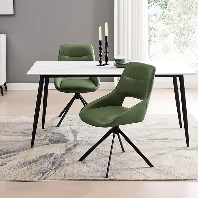 Mid Century Modern Desk Chair No Wheels Set of 1, Faux Leather Swivel Dining Chair with Metal Legs, Swivel Accent Chair Armchair for Small Spaces, Home Office, Living Room, Bedroom, Green