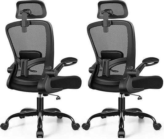 FelixKing Ergonomic Office Chair, Headrest Desk Chair with Adjustable Lumbar Support, Home Office Swivel Task Chair with High Back and Armrest, Adjustable Height Gaming Chair(Black),Pack of 2