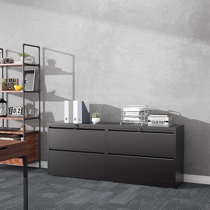 2 Drawer File Cabinet with Lock, Lateral Filing Cabinets,Metal Storage Filing Cabinets for Home Office, Heavy Duty File Cabinet for Letter/Legal/A4/F4 Size Amssebly Required, Black