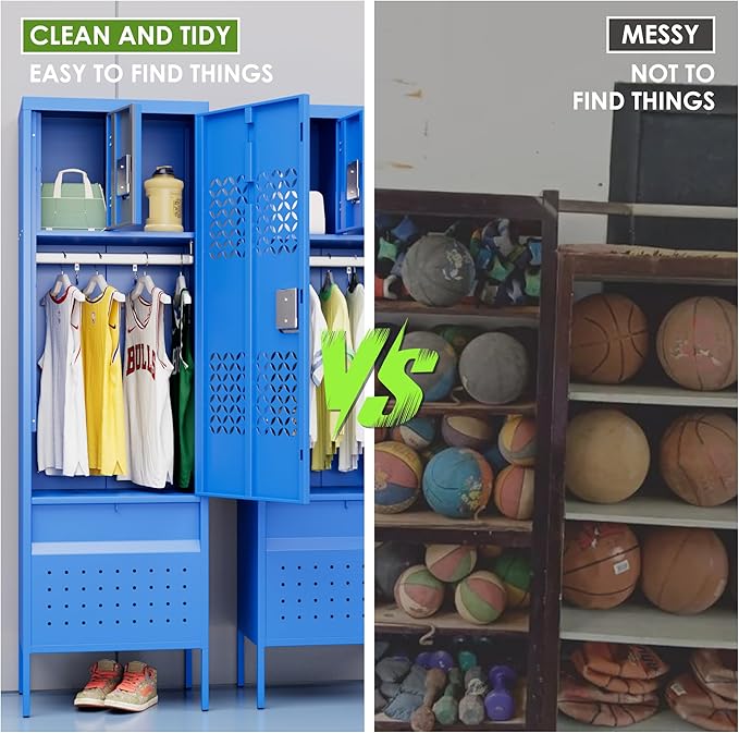 Locking Metal Locker with Hanging Rod,1 Door Metal Storage Locker for Gym,Basketball Gym,Gymnasiums,Utility Room,Assembly Required,Blue