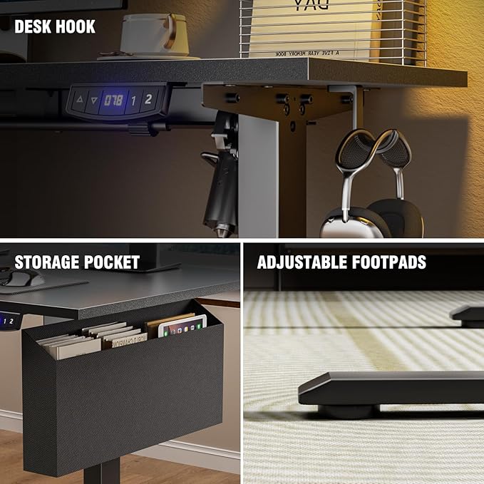 L Shaped Electric Standing Desk,63 Inch Adjustable Height Sit to Stand Corner Desk with Memory Presets,Reversible Computer Table for Home Office,Work and Study,Black