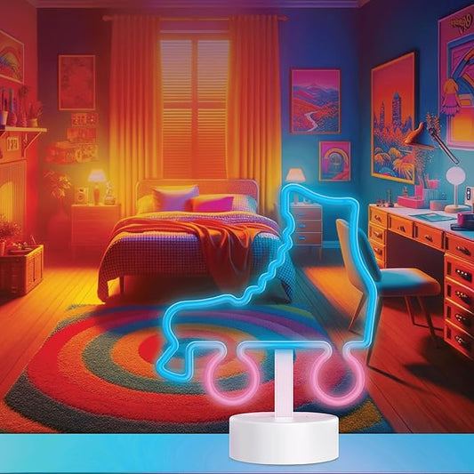 Neon Desktop Roller Skate LED Light, 3AA Battery Powered, Festive Design, Holiday Gift, Room Decor, Birthday Gift for Kids and Adults, Neon Effect Desk Lamp
