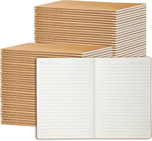 miikoul 72 Pack A5 Kraft Paper Notebook Lined Journal Bulk, 8.3 X 5.5 Inch, 60 Pages/30 Sheets, 80gsm, Travel Notebook Notepad for Adult, Students, Gift, Office, Back to School Supplies