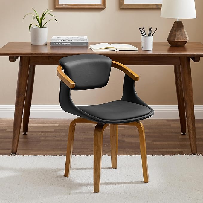 Art Leon Office Chair No Wheels - Mid Century Modern Swivel Desk Chair, Faux Leather Upholstered Accent Chair for Living Room Bedroom Study, Black