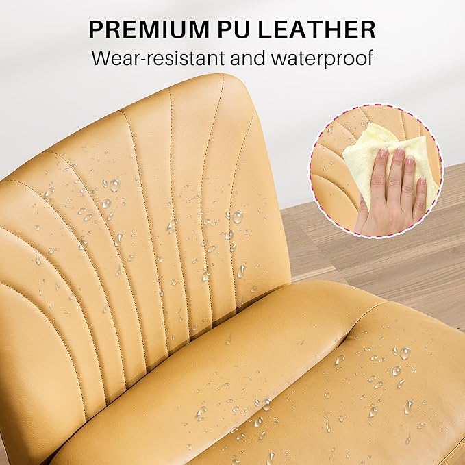 Redlife Leather Swivel Desk Chair Cross Legged Office Chair Wide Accent Chairs Height Adjustable Criss Cross Chairs, Wrapped Double Cushion, for Living Room Bedroom Reading Room (Brown)