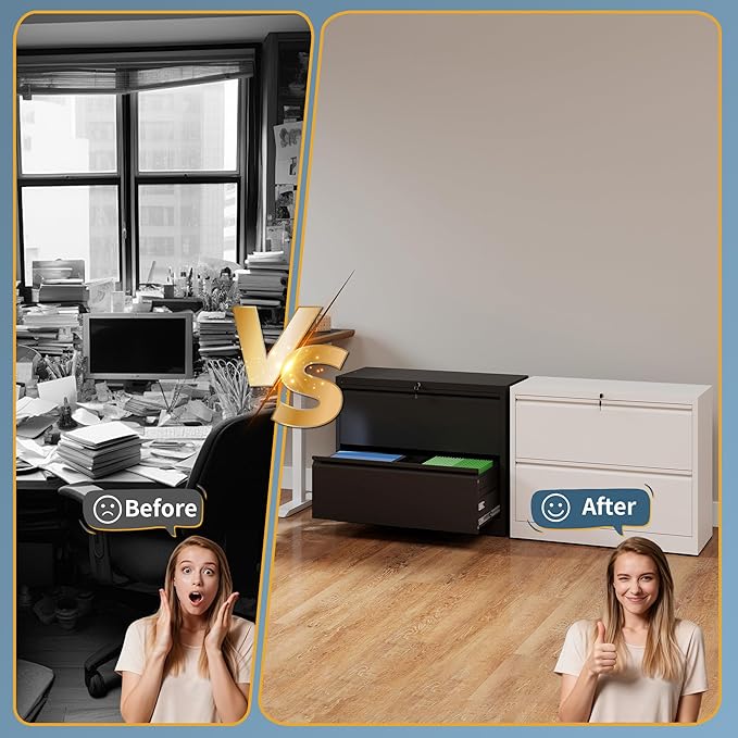 2 Drawer File Cabinet with Lock, Lateral Filing Cabinets,Metal Storage Filing Cabinets for Home Office, Heavy Duty File Cabinet for Letter/Legal/A4/F4 Size Amssebly Required, White