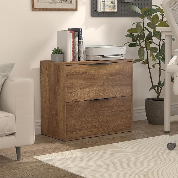 LUCYPAL 2 Drawer Lateral File Cabinet,Lateral Filing Cabinets for Home Office,Wood Filing Cabinet for Letter Size Files,Brown 27.56" W x 14.57" D x 24.02" H