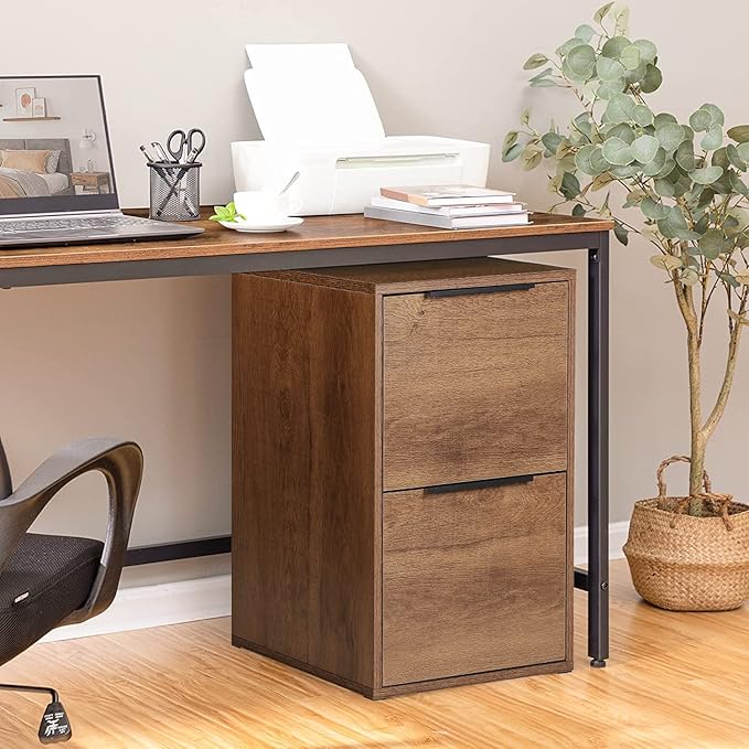LUCYPAL Wood File Cabinet,2 Drawer Filing Cabinets for Home Office,Vertical File Cabinets with Handle for Letter Size,Brown