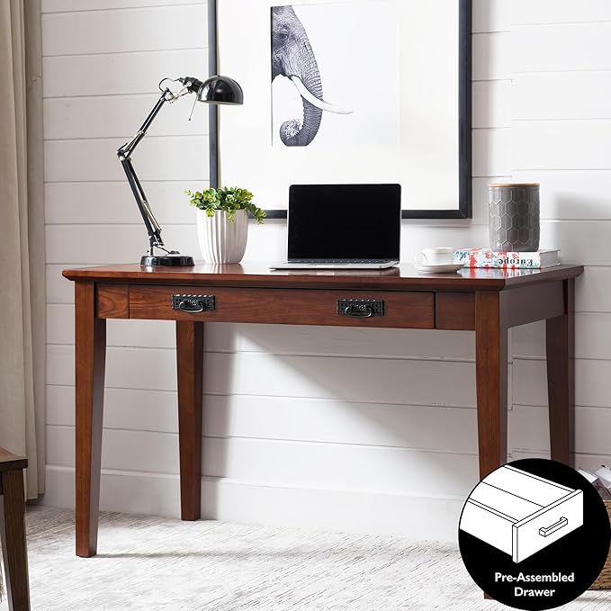 Leick Home 82400 Mission Writing Computer Desk with Drop Front Keyboard Drawer, for Home Office, Solid Wood, Mission Oak