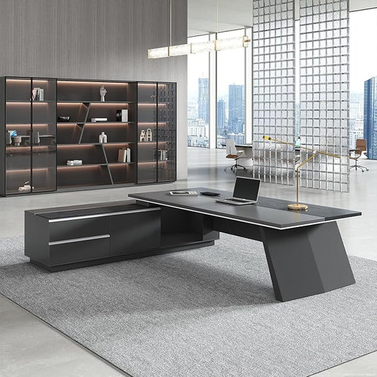 L Shape Executive Desk with Drawers – Modern Large Office Desk for Home Office, Spacious Computer Workstation with Storage Cabinets, Black Finish (Black/Left, 79" L * 63" W * 30" H)